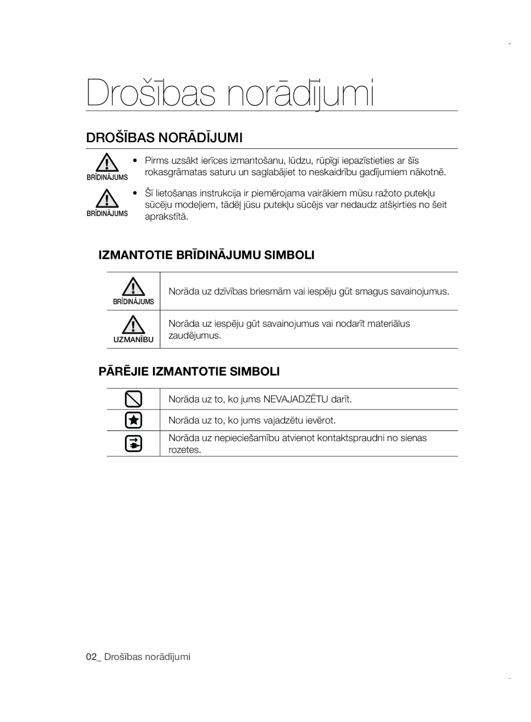 Samsung VCC52E5V3O/XEH, VCC52E5V36/BOL, VCC52E5V3O/XSB, VCC5255V3P/XSB manual Drošības norādījumi, Drošības Norādījumi 