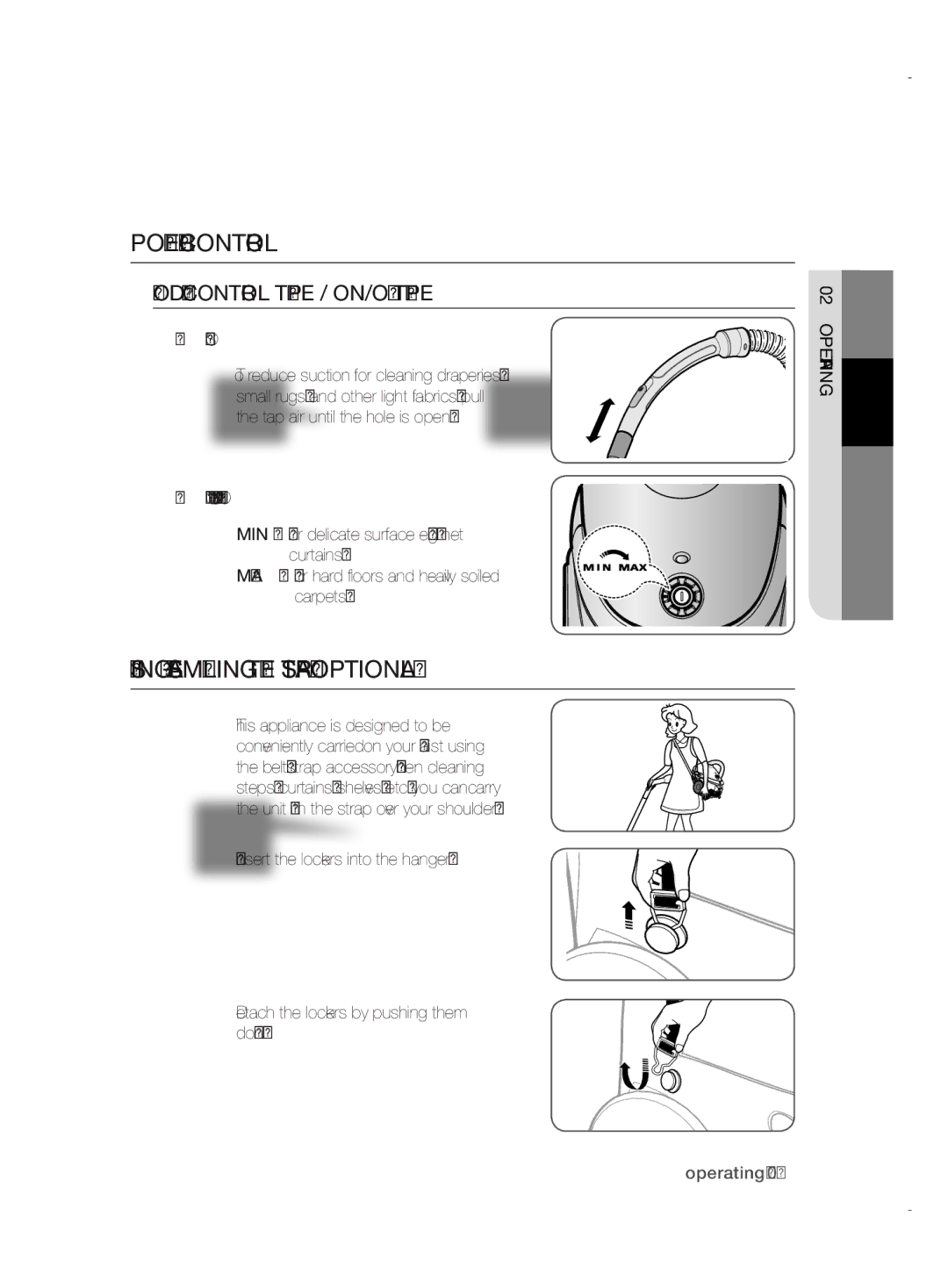 Samsung VCC52E5V36/BOL manual Power-Control, Using & Assembling the Strapoptional, BODY-CONTROL Type / ON/OFF Type, Hose 