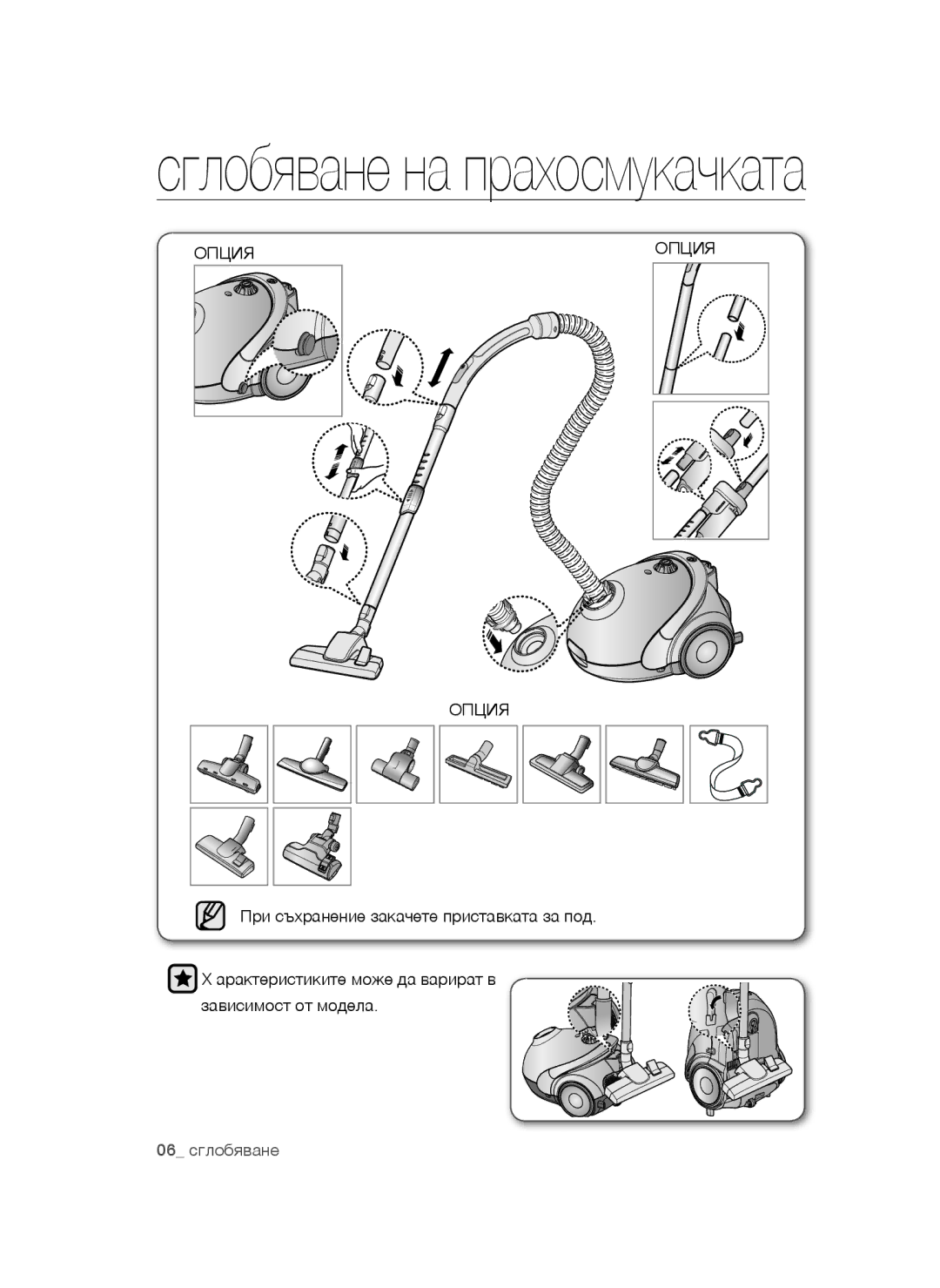 Samsung VCC52F0S3R/BOL, VCC52E5V3O/XEH, VCC52F0S3R/XEH, VCC5250V4O/ATC, VCC52E5V36/BOL manual Cглобяване на прахосмукачката 