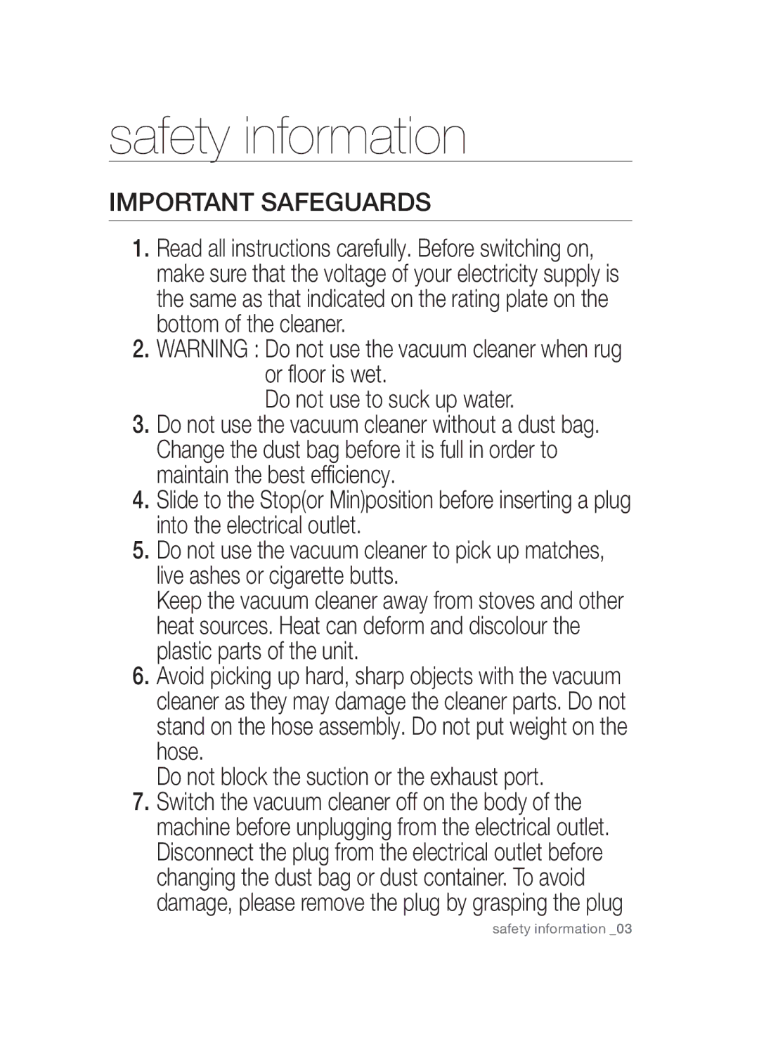 Samsung VCC52U0V3K/XEE manual Important Safeguards 