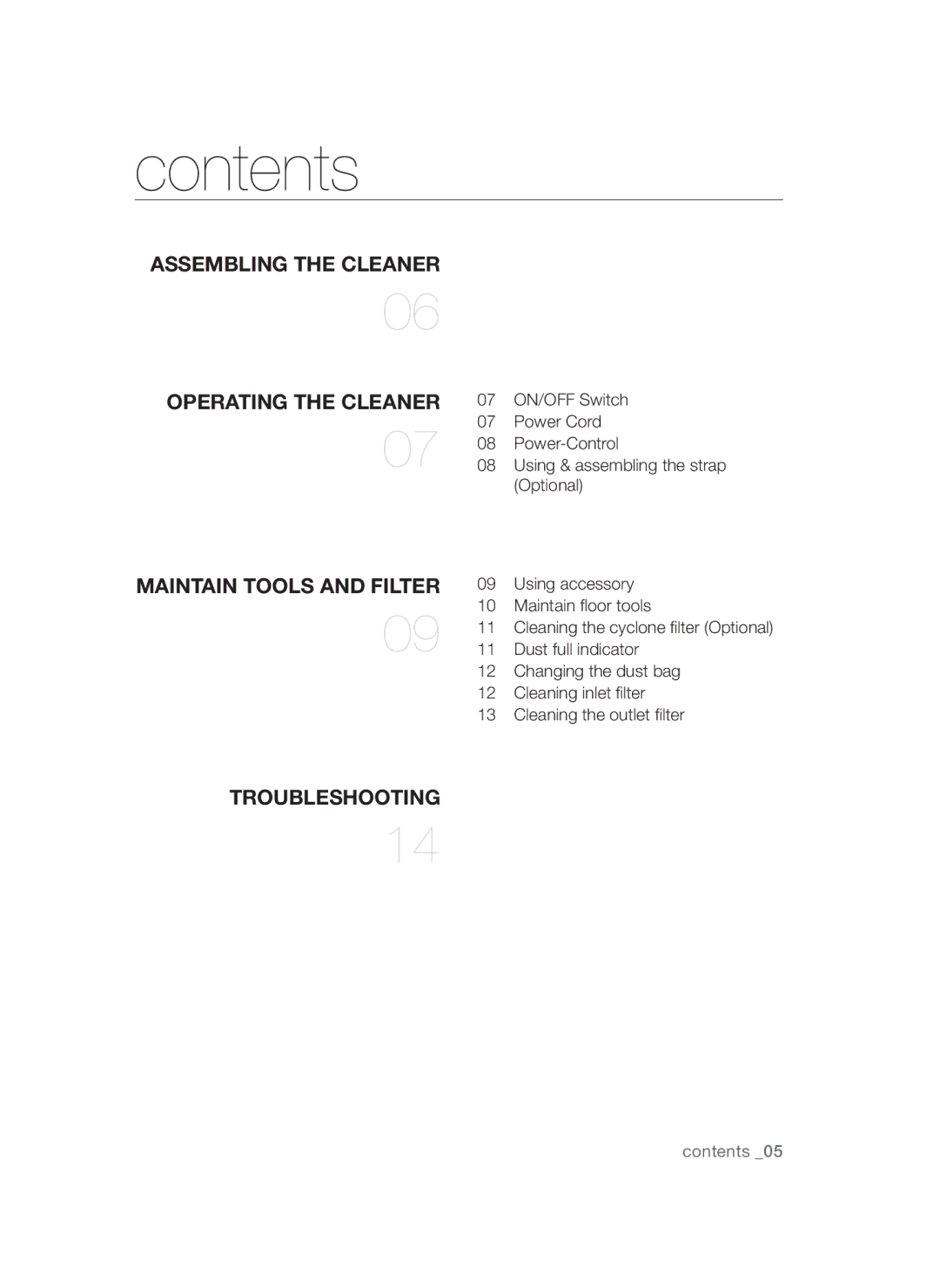 Samsung VCC52U0V3K/XEE manual Contents 