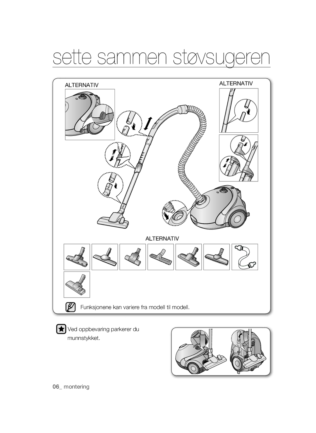 Samsung VCC52U0V3K/XEE manual Sette sammen støvsugeren 