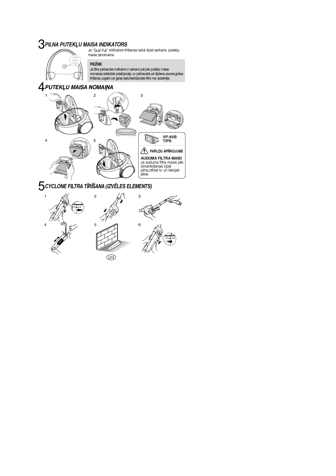 Samsung VCC5354H3N/SBW, VCC5345V3S/SBW, VCC5355H3B/SBW, VCC5356H3N/SBW, VCC5357H3W/SBW manual Piez±Me, Tips, Papildu APR±KOJUMS 