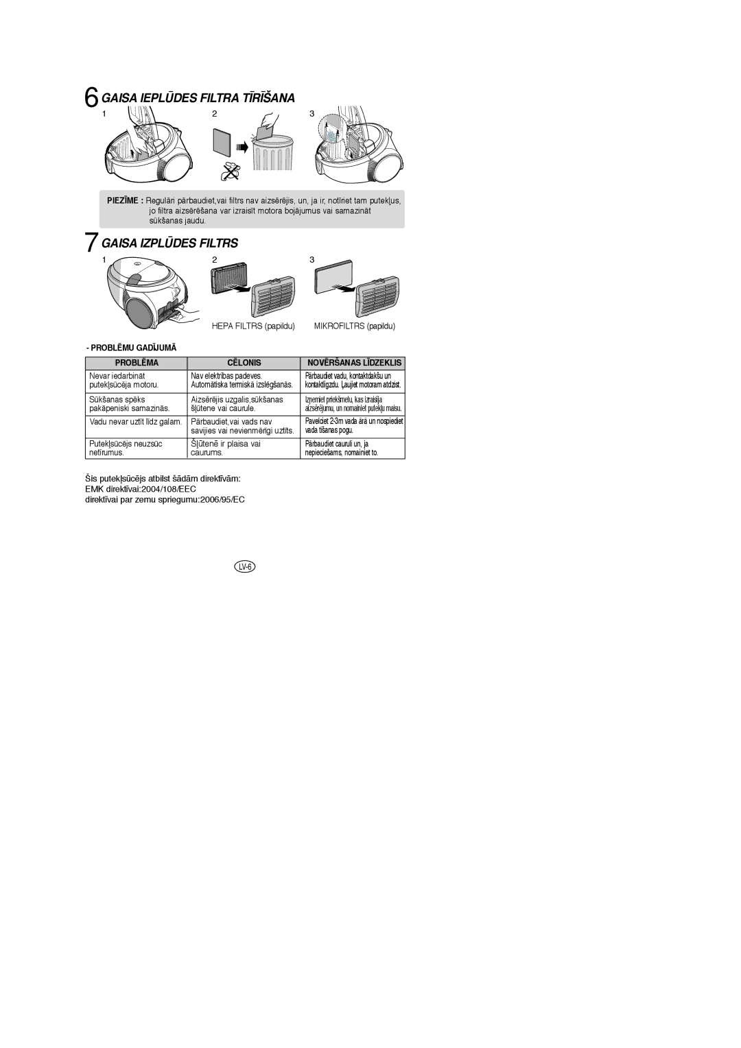 Samsung VCC5357H31/XEV, VCC5345V3S/SBW, VCC5355H3B/SBW, VCC5356H3N/SBW Gaisa Ieplìdes Filtra T±R±ŠANA, Gaisa Izplìdes Filtrs 