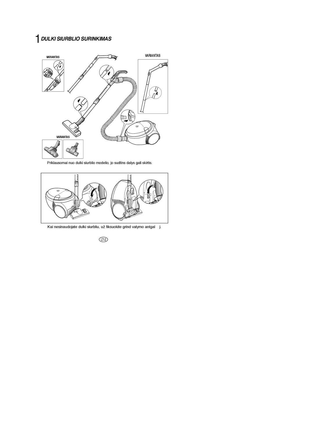 Samsung VCC5376H3P/XEV, VCC5345V3S/SBW, VCC5355H3B/SBW, VCC5356H3N/SBW, VCC5357H3W/SBW manual 1DULKIÐ Siurblio Surinkimas 