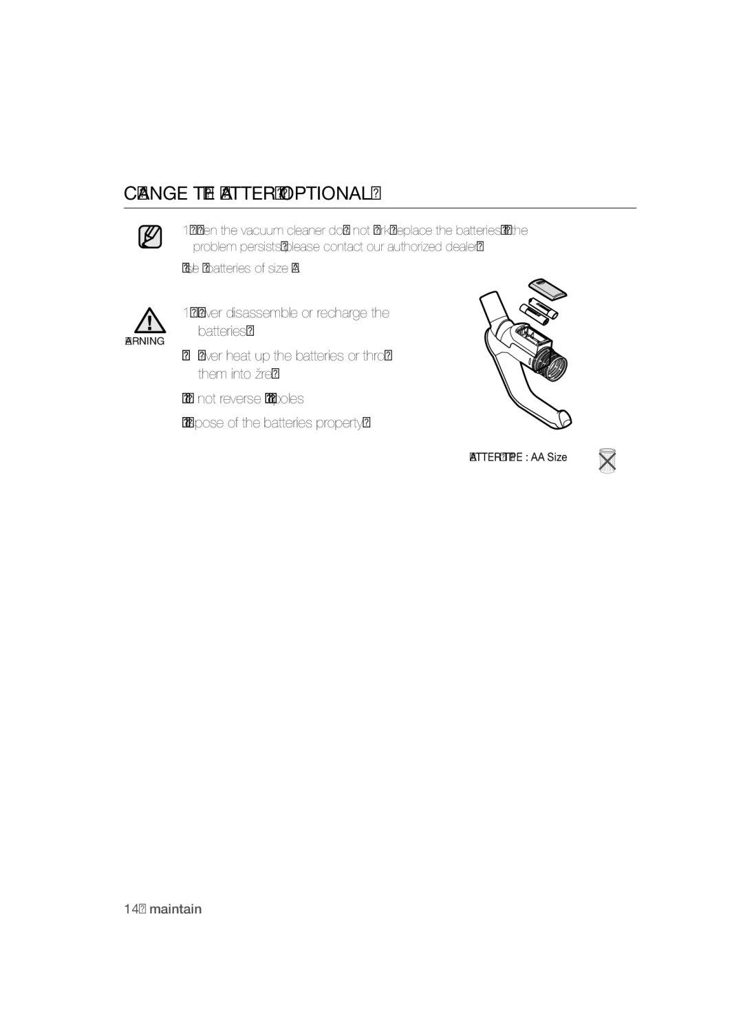 Samsung VCC54F5V3R/BOL, VCC5455V3B/BOL, VCC54E1H31/BOL, VCC54F5V3B/BOL, VCC54F5V33/XEH manual Change the Battery Optional 