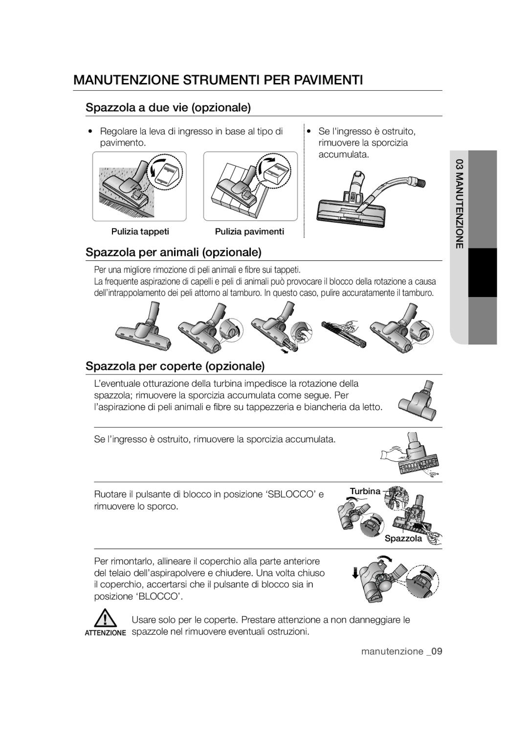 Samsung VCC5480V32/ATH, VCC5480V3B/XET manual Manutenzione strumenti per pavimenti, Spazzola a due vie opzionale 