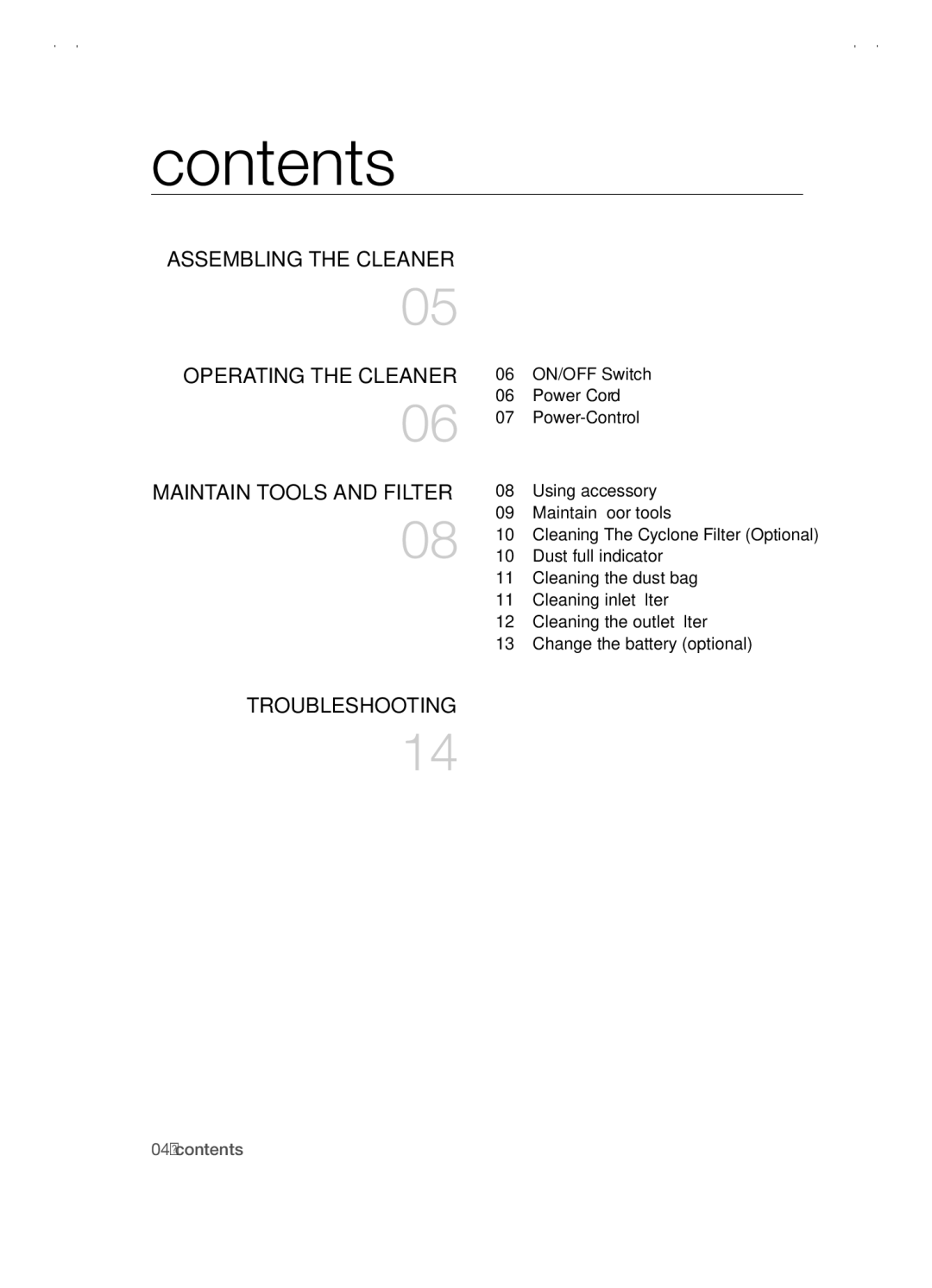 Samsung VCC5480V3B/XTR, VCC5480V3R/XTR, VCC5480V3B/XET manual Contents 