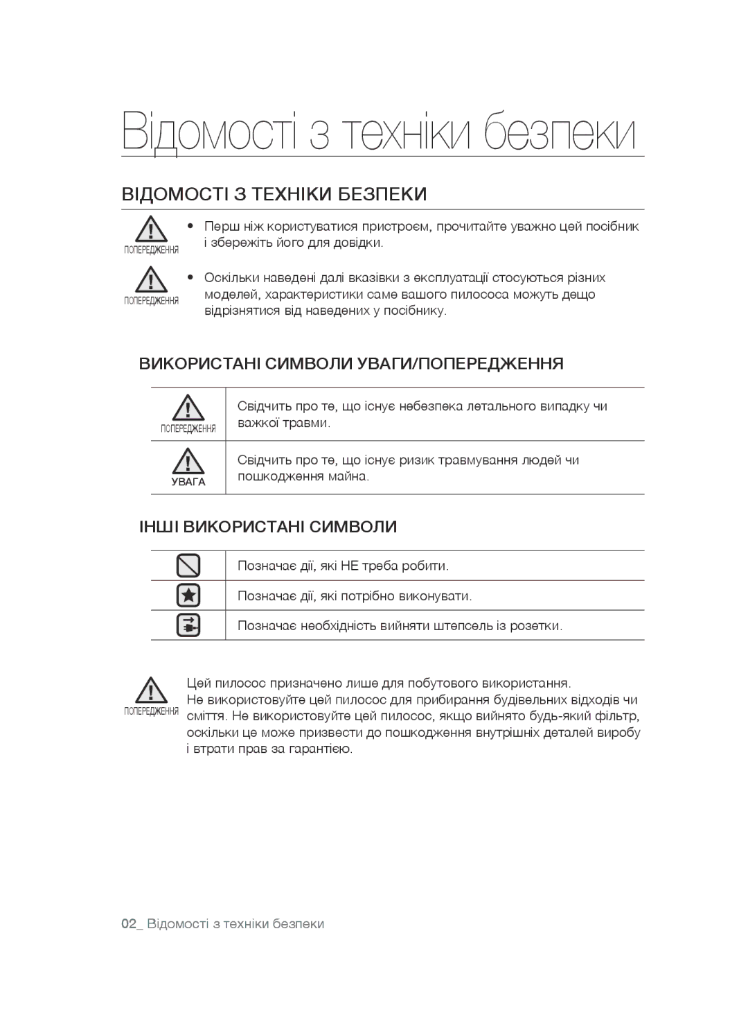 Samsung VCC5483V32/XEV, VCC5482V33/XEV, VCC5491H31/XEV manual Відомості з техніки безпеки 