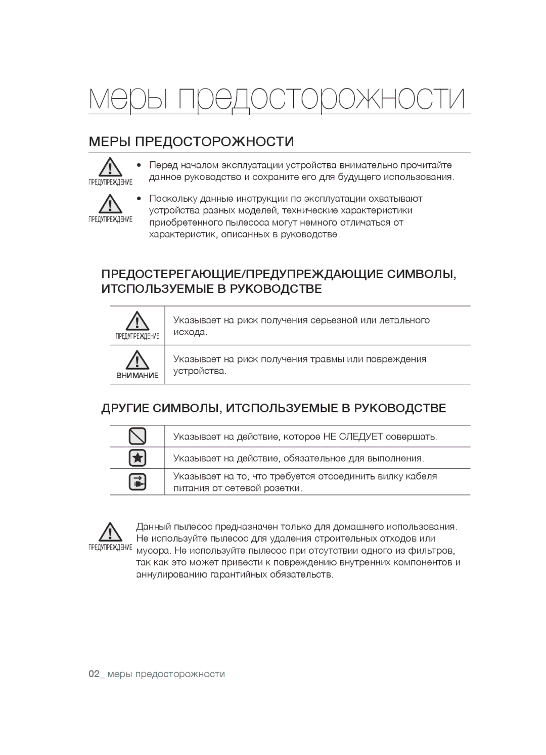 Samsung VCC5491H31/XEV, VCC5483V32/XEV, VCC5482V33/XEV manual Меры предосторожности 