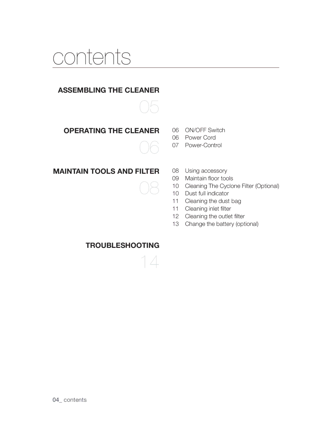 Samsung VCC5485V3B/XSB, VCC5455V3R/XSB manual Contents 