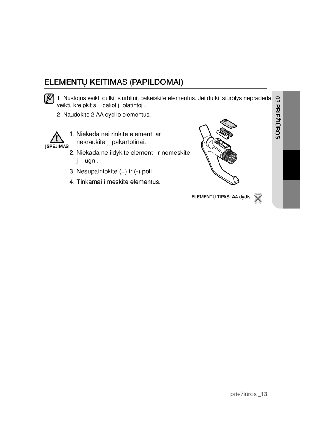 Samsung VCC5455V3R/XSB, VCC5485V3B/XSB manual Elementų Keitimas Papildomai 