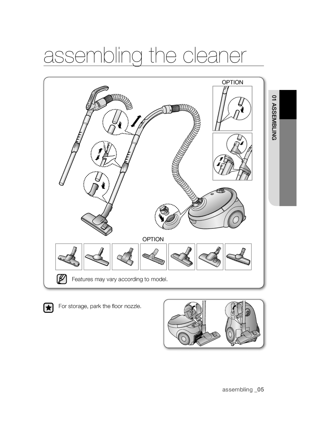 Samsung VCC5455V3R/XSB, VCC5485V3B/XSB manual Assembling the cleaner 