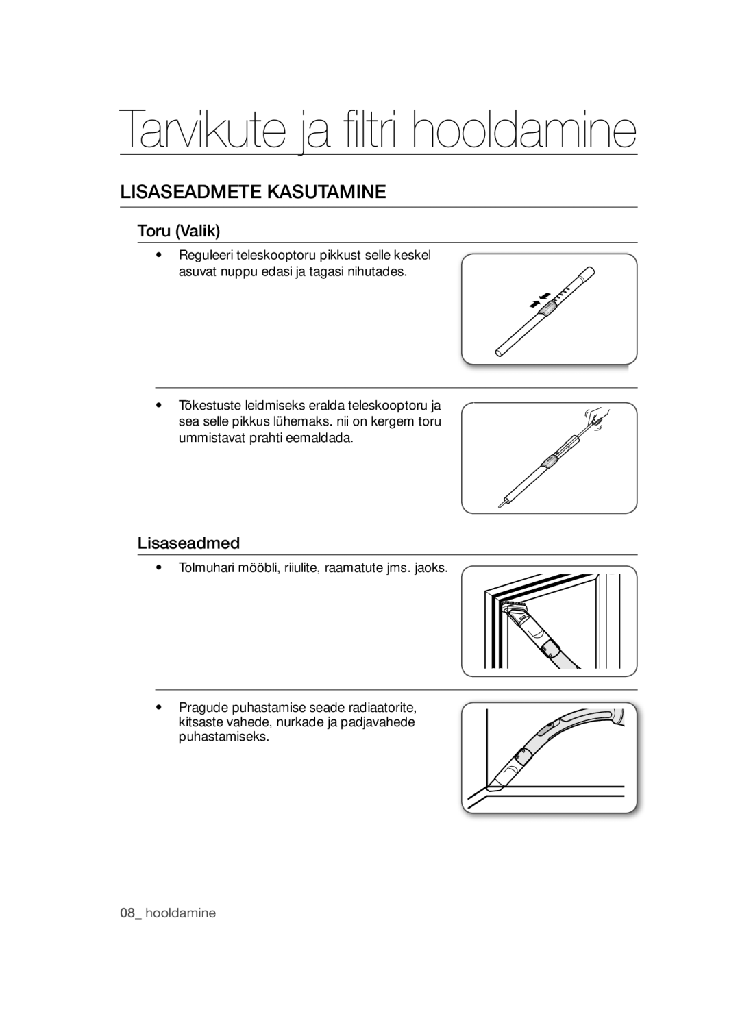 Samsung VCC5485V3B/XSB, VCC5455V3R/XSB manual LisasEaDMEtE KasutaMinE, Toru Valik, Lisaseadmed 