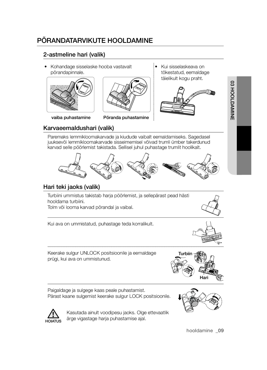 Samsung VCC5455V3R/XSB, VCC5485V3B/XSB manual Astmeline hari valik, Vaiba puhastamine Põranda puhastamine 