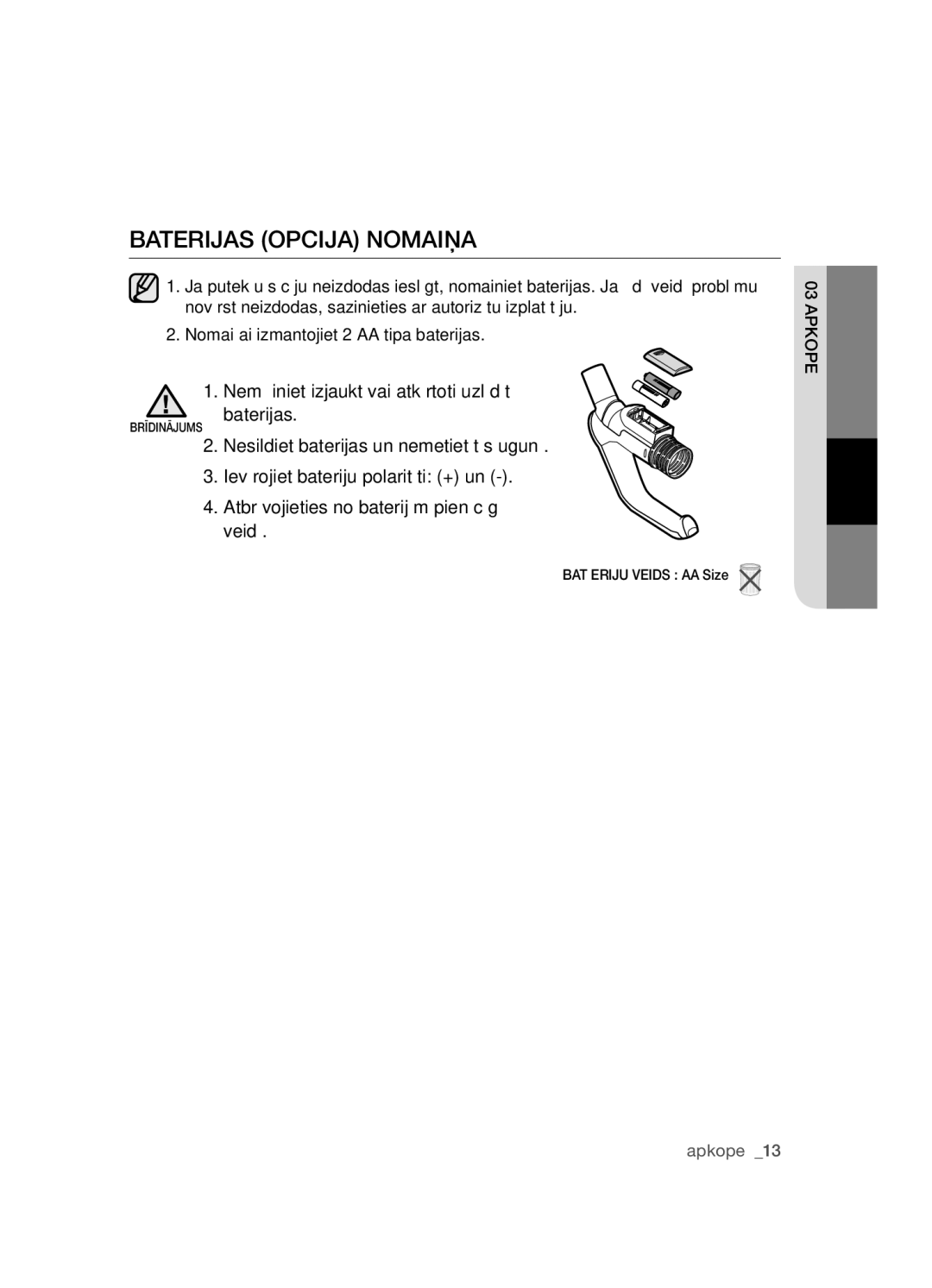 Samsung VCC5455V3R/XSB, VCC5485V3B/XSB manual BAtErIjAS OPCIjA NOMAIņA 