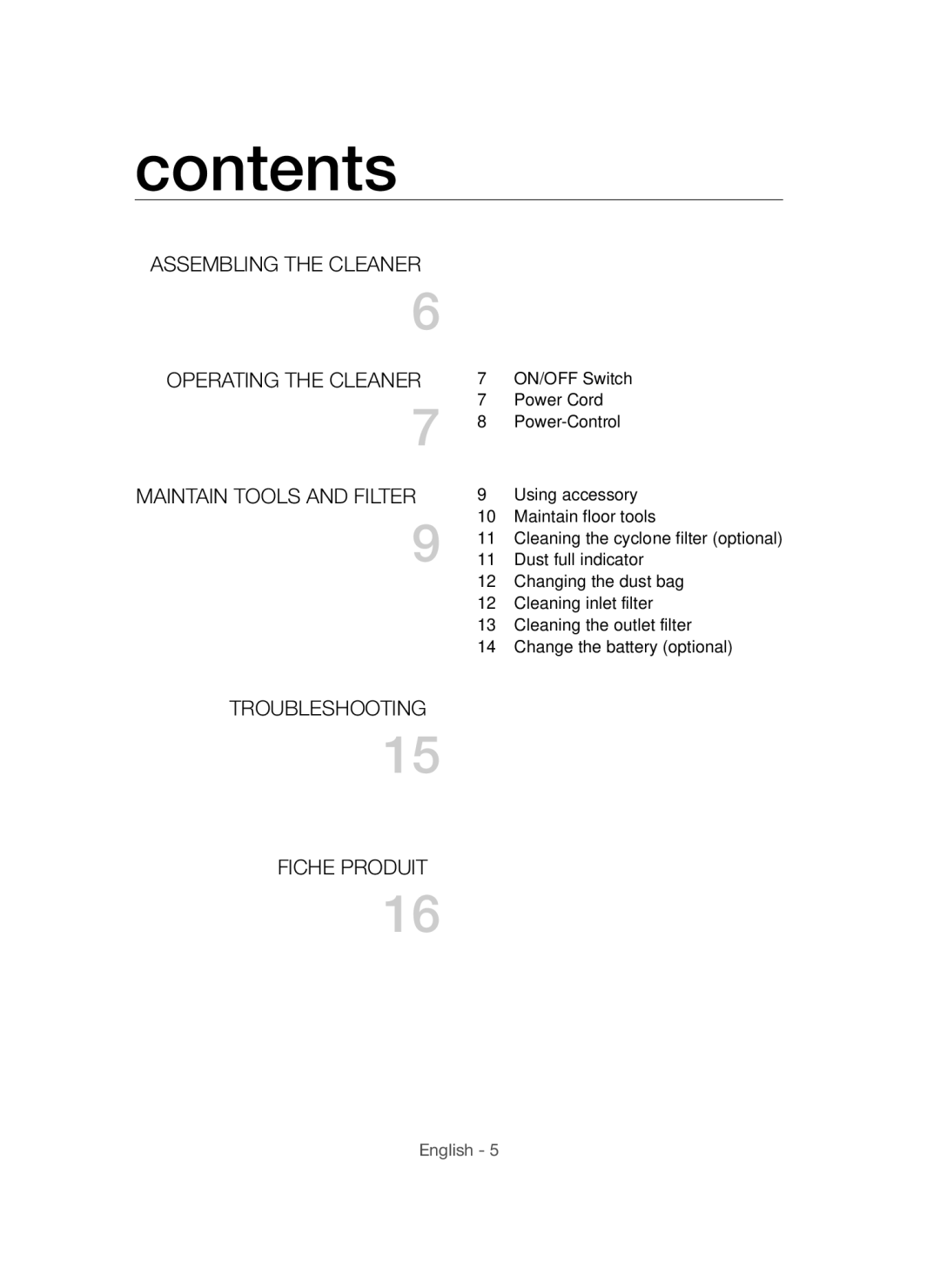 Samsung VCC54F0V3R/XTR manual Contents 