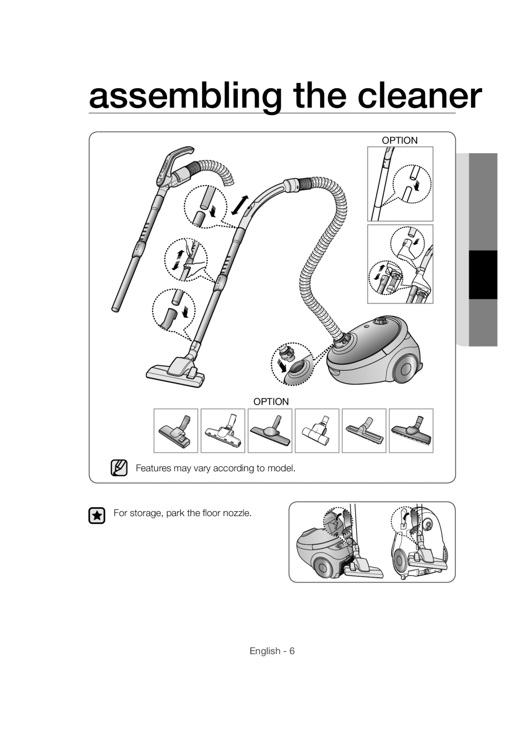 Samsung VCC54F0V3R/XTR manual Assembling the cleaner, Option 