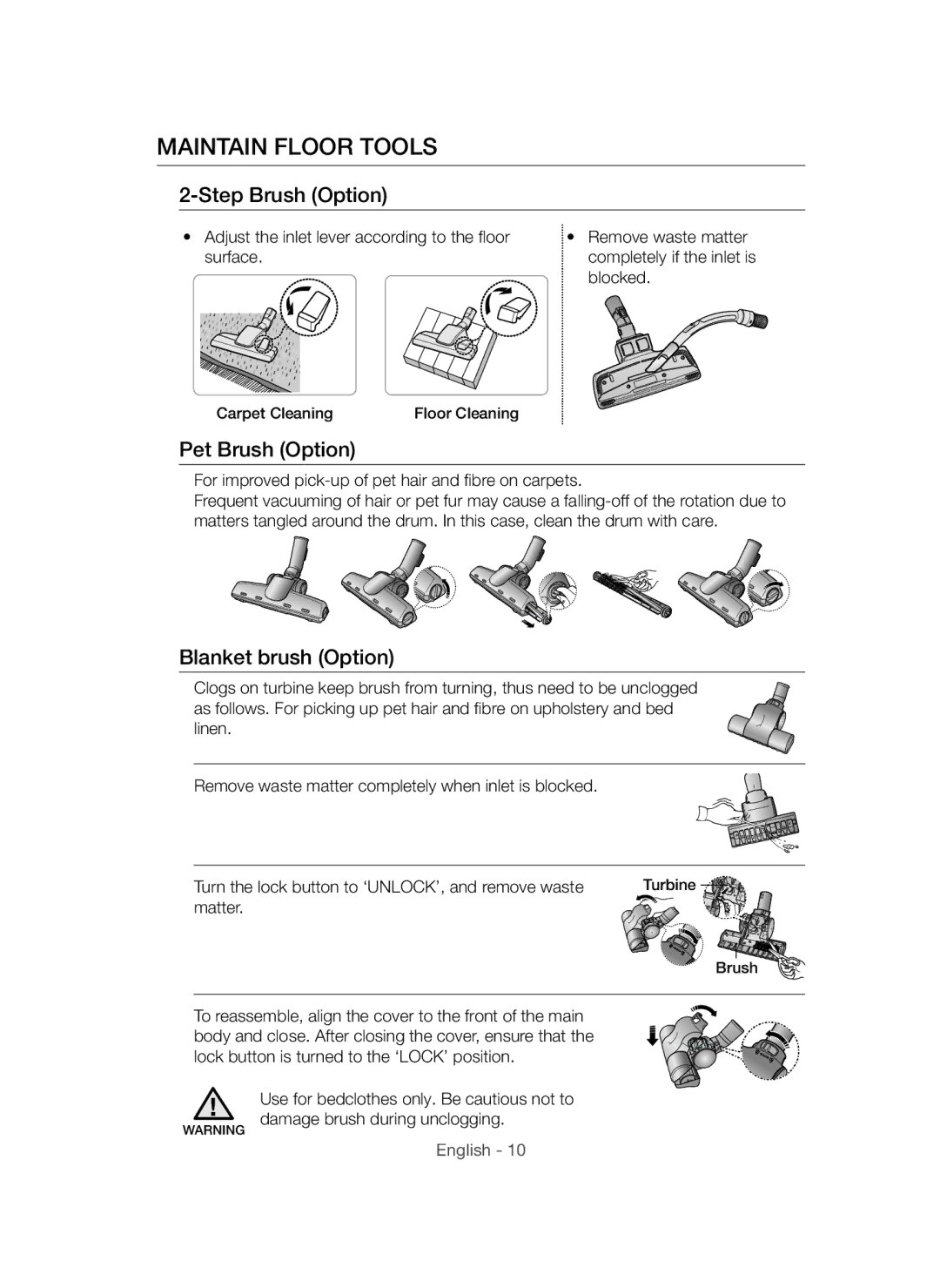 Samsung VCC54F0V3R/XTR manual Maintain Floor Tools, Step Brush Option 