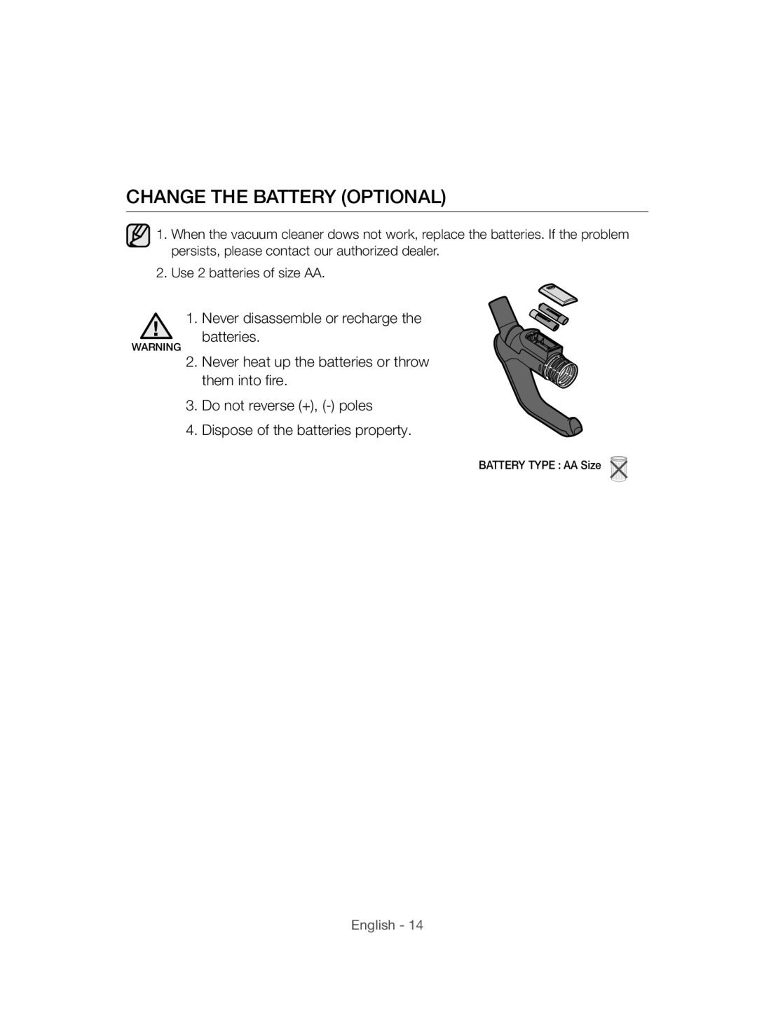 Samsung VCC54F0V3R/XTR manual Change the Battery Optional 