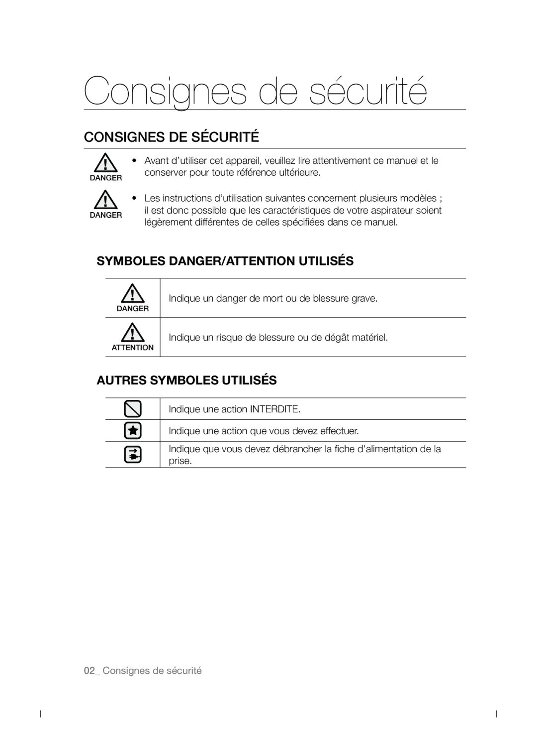 Samsung VCC54J0V3B/XEF manual Consignes de sécurité 