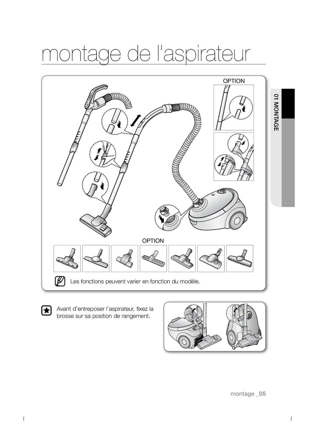 Samsung VCC54J0V3B/XEF manual Montage de l’aspirateur, Option 