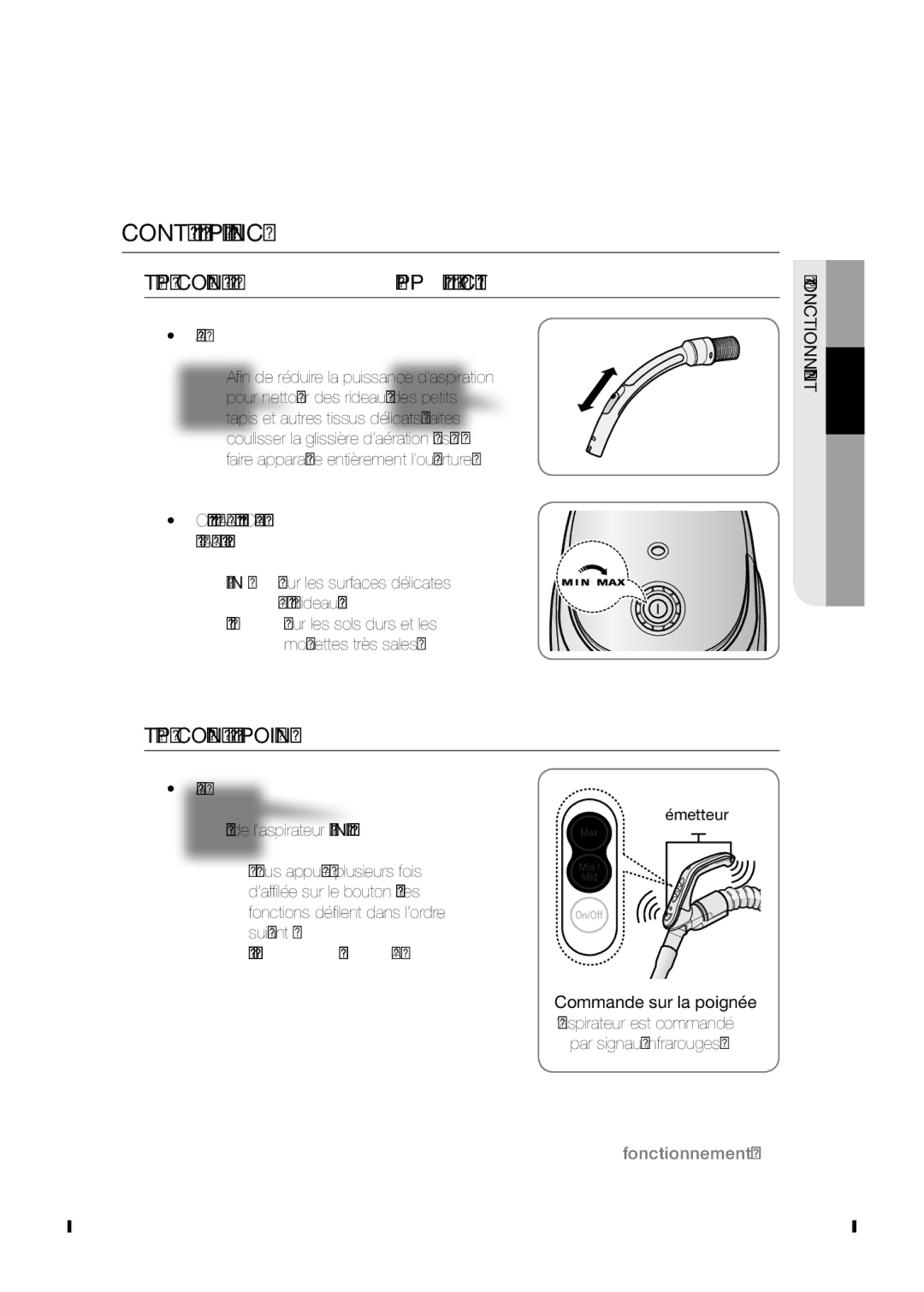 Samsung VCC54J0V3B/XEF manual Contrôle de la puissance, Type Commande SUR L’APPAREIL / MARCHE/ARRÊT 