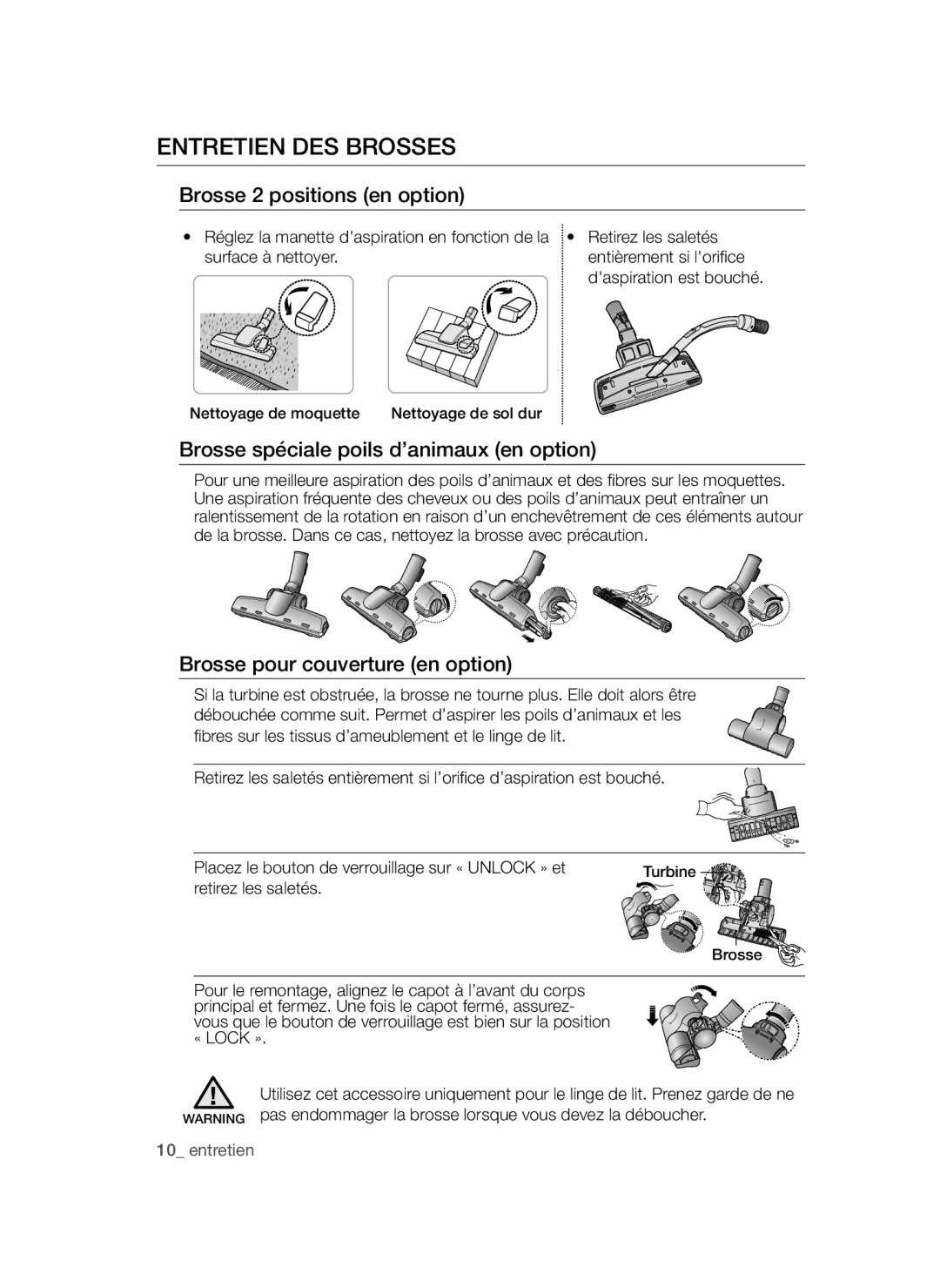 Samsung VCC54Q0V3B/XEF manual Entretien DES Brosses, Brosse 2 positions en option 