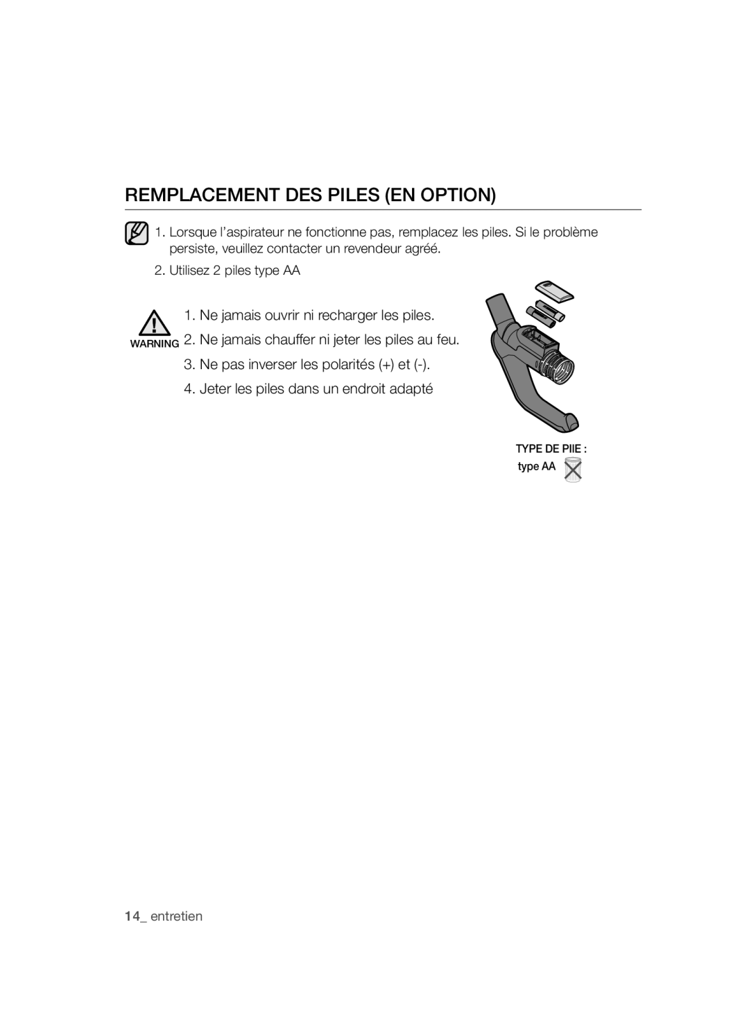 Samsung VCC54Q0V3B/XEF manual Remplacement DES Piles EN Option 