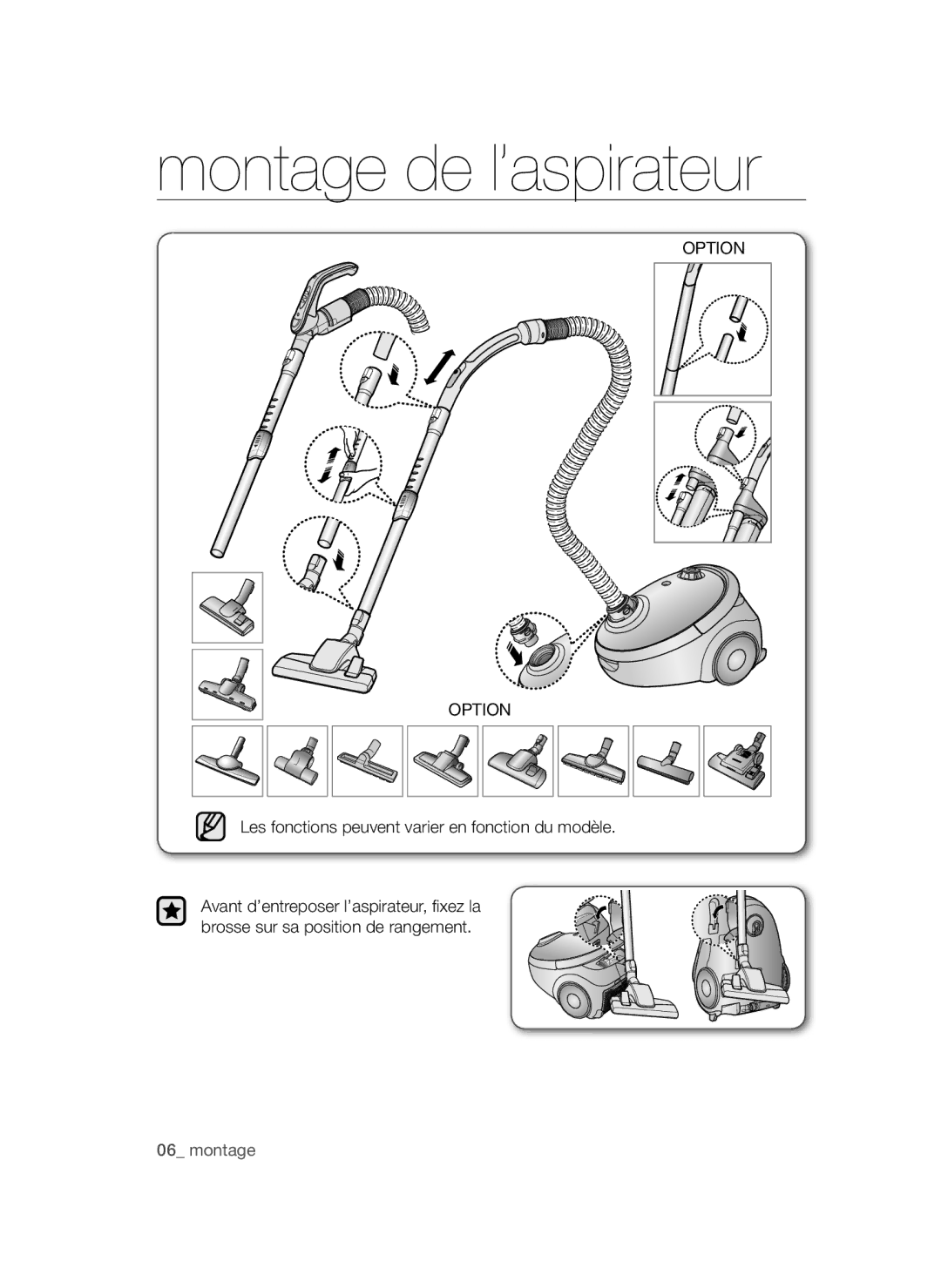 Samsung VCC54Q0V3B/XEF manual Montage de l’aspirateur, Option 