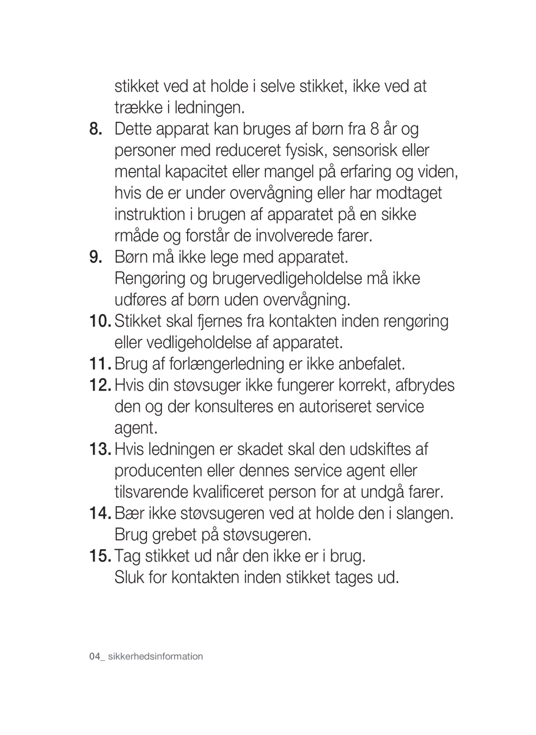 Samsung VCC54Q0V3G/XEE, VCC54J0V3G/XEE manual Sikkerhedsinformation 