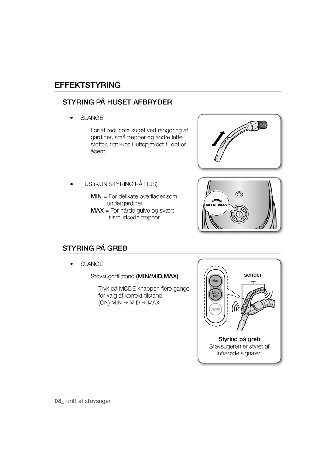 Samsung VCC54Q0V3G/XEE, VCC54J0V3G/XEE manual Effektstyring, Slange, HUS KUN Styring PÅ HUS 