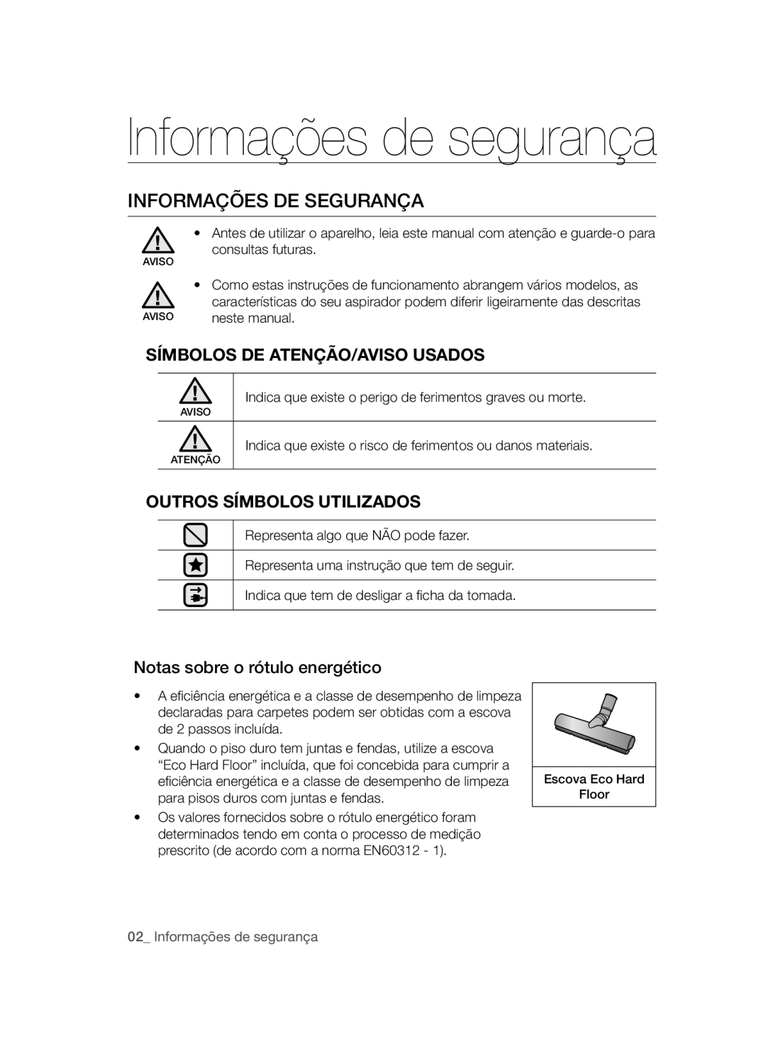 Samsung VCC54F5V3R/XEP, VCC54Q5V3R/XEP, VCC54Q0V3G/XET manual Informações DE Segurança, Notas sobre o rótulo energético 