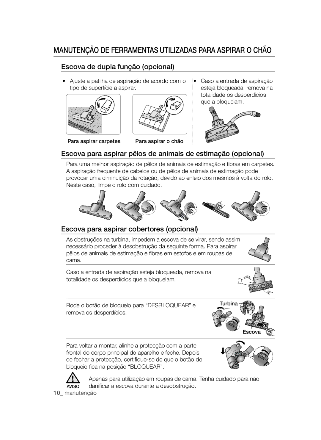 Samsung VCC54Q0V3G/XET manual Escova de dupla função opcional, Escova para aspirar pêlos de animais de estimação opcional 