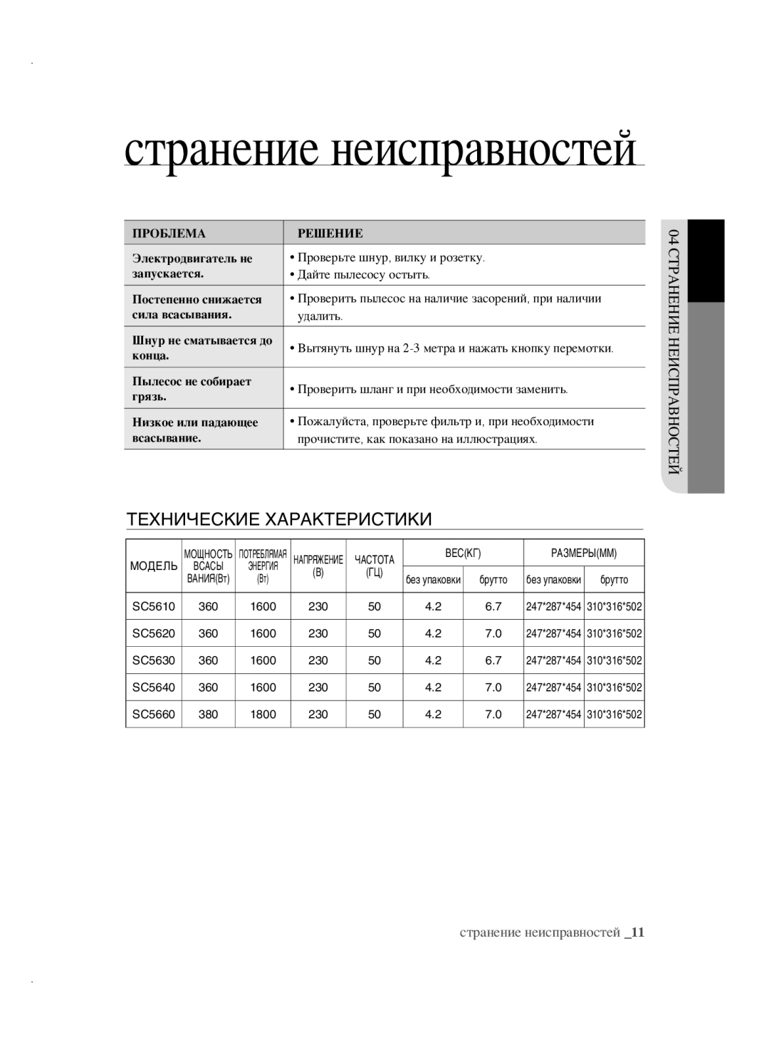 Samsung VCC5630V38/XEV, VCC5630V32/XEV, VCC5630V32/XSB, VCC5610S3A/XEV, VCC5610S3A/XSB manual Странение неисправностей 