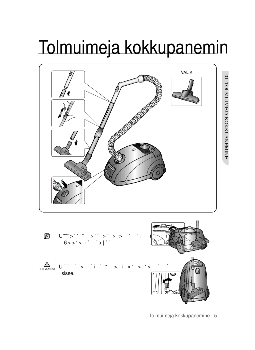 Samsung VCC5630V31/XEV, VCC5630V32/XEV, VCC5640V3R/XSB, VCC5660V3K/XSB, VCC5640V37/XSB manual Tolmuimeja kokkupanemine 