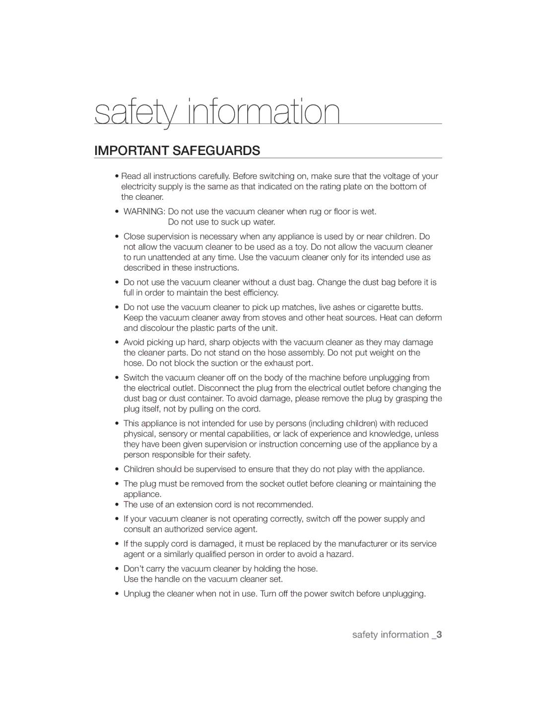 Samsung VCC5630V3W/XEE, VCC5630V3S/XEE, VCC5630V36/XEE, VCC5630V35/XEE, VCC5630V35/KEE manual Important Safeguards 