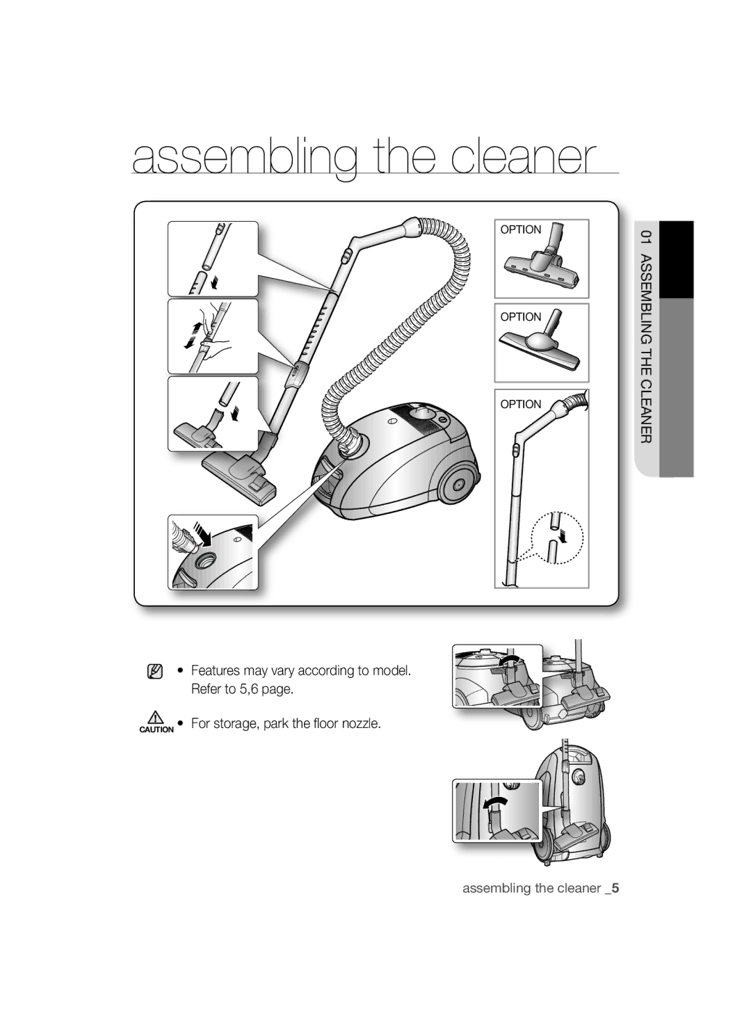 Samsung VCC5630V3S/XEE, VCC5630V36/XEE, VCC5630V35/XEE, VCC5630V3W/XEE, VCC5630V35/KEE manual Assembling the cleaner 