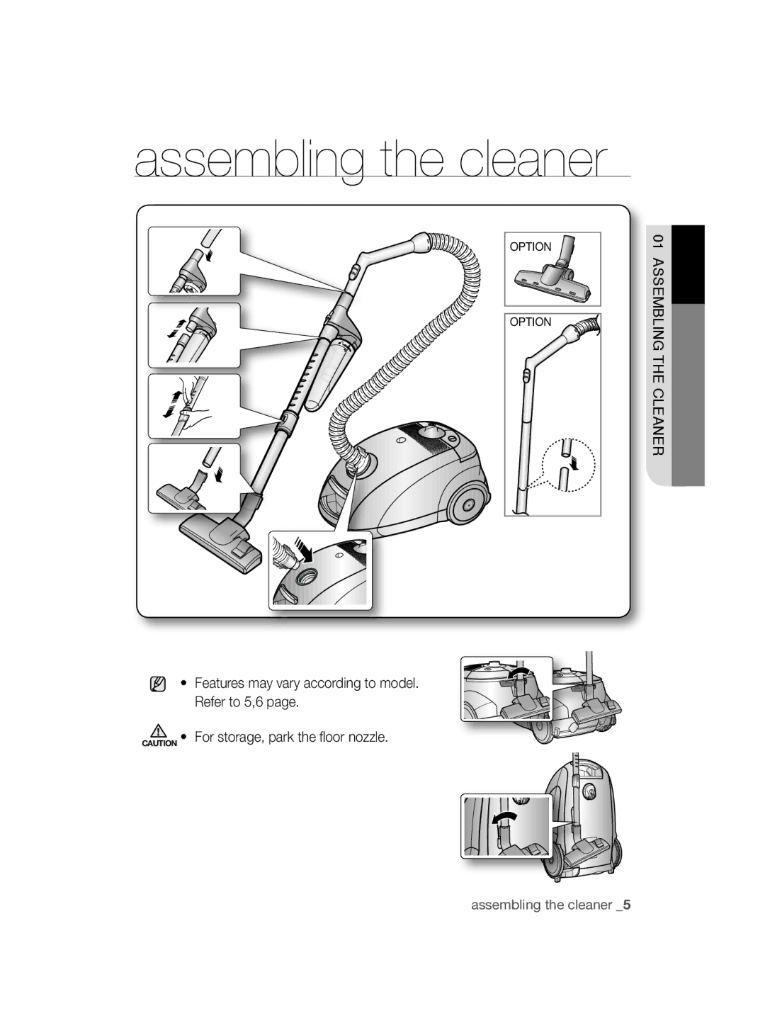 Samsung VCC5650S37/SML, VCC5650S3R/SML, VCC5650S38/SML, VCC5650S3R/GEN manual Assembling the cleaner 