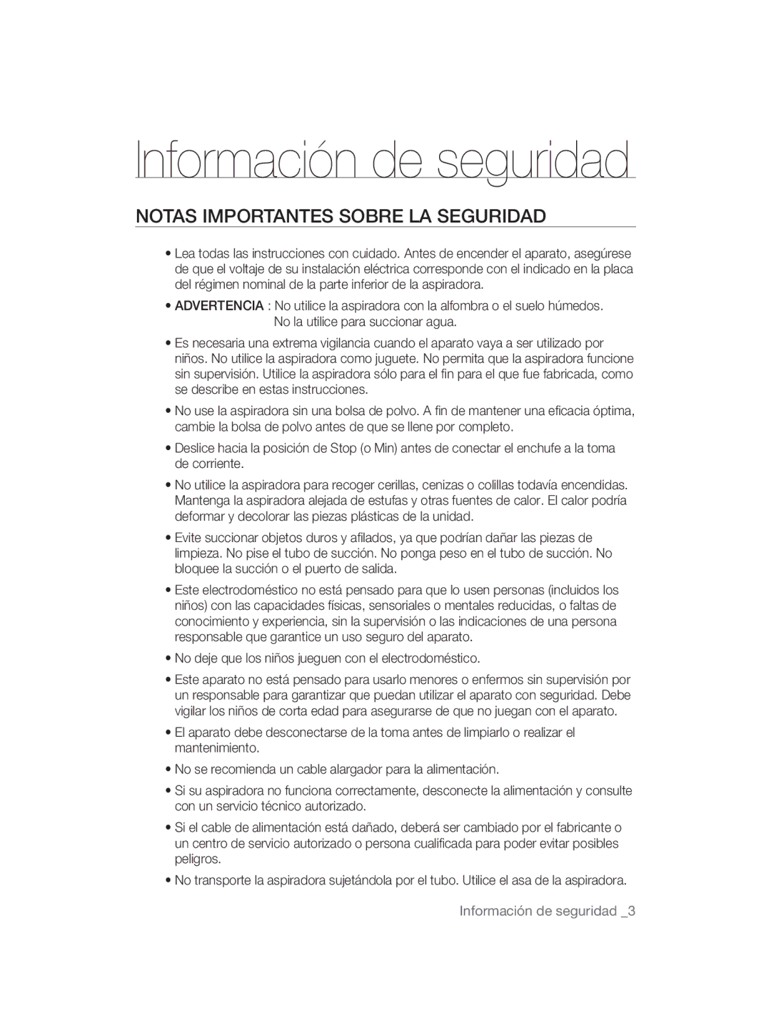 Samsung VCC5660V3W/XEC manual Notas Importantes Sobre LA Seguridad 