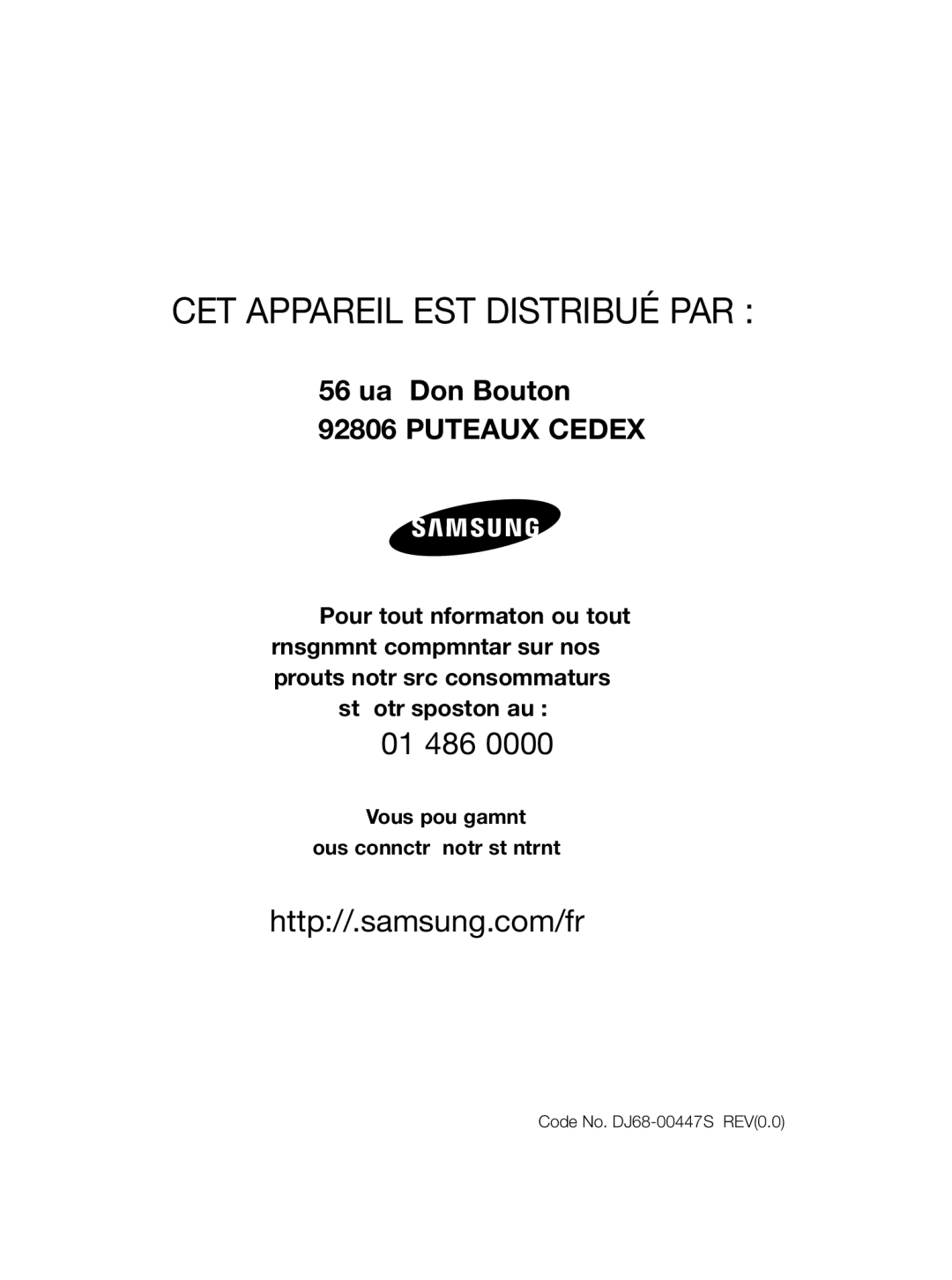 Samsung VCC5670V3W/XEF manual CET Appareil EST Distribué PAR 