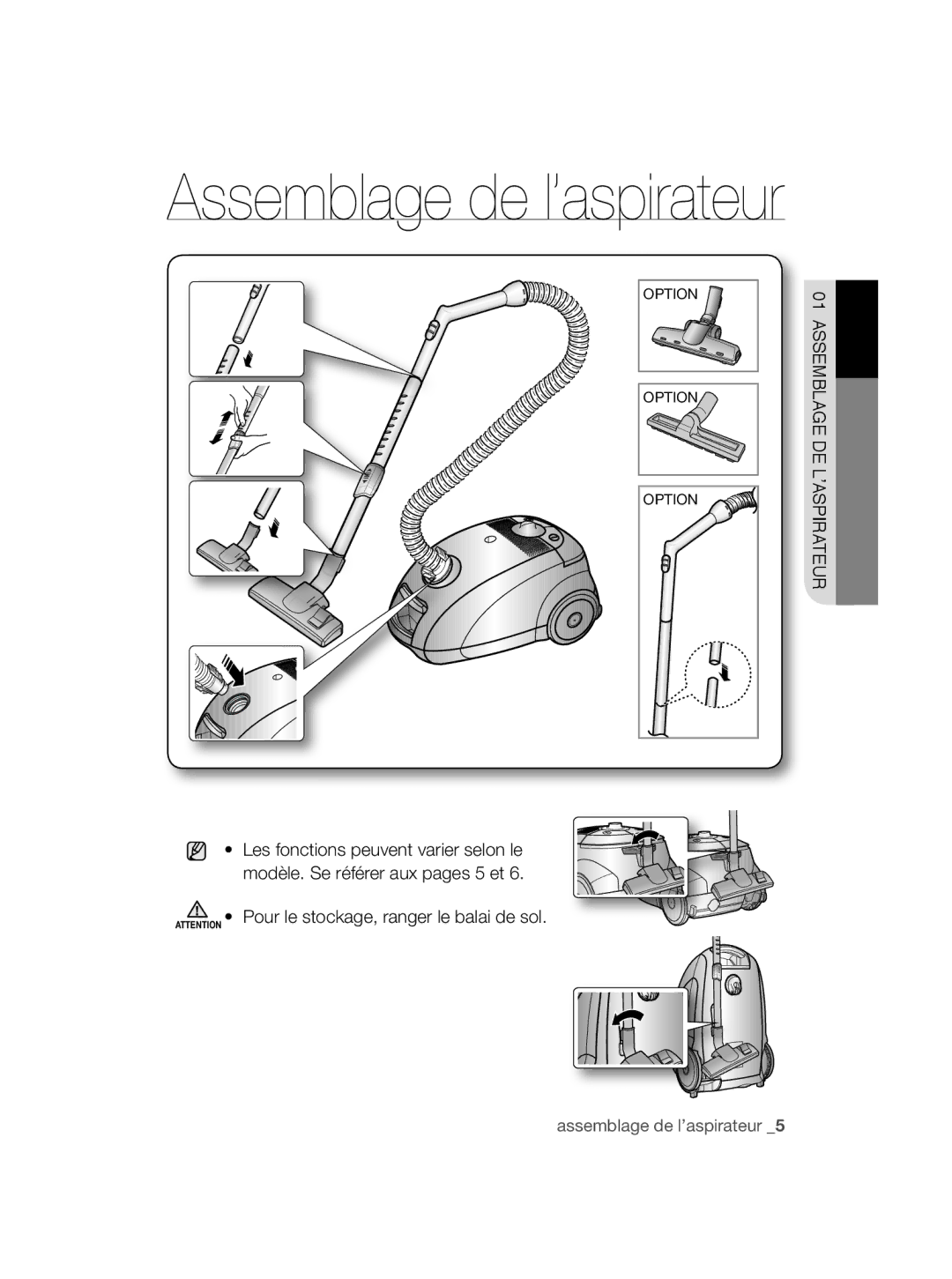 Samsung VCC5670V3W/XEF manual Assemblage de l’aspirateur 