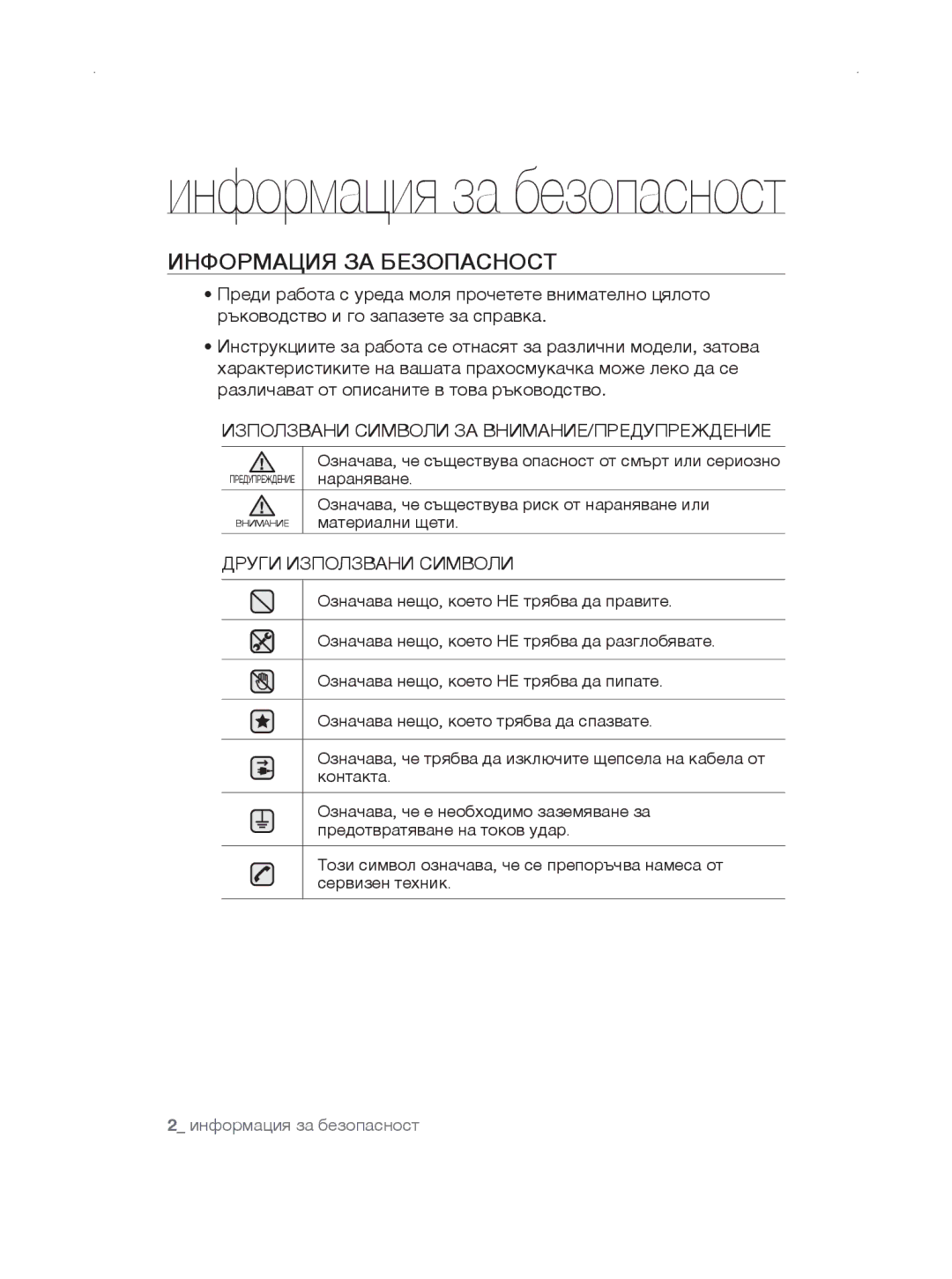 Samsung VCC5670V3R/TWL, VCC5670V3W/XEH, VCC5670V32/TWL, VCC5670V3G/BOL, VCC5670V3K/BOL manual Информация за безопасност 