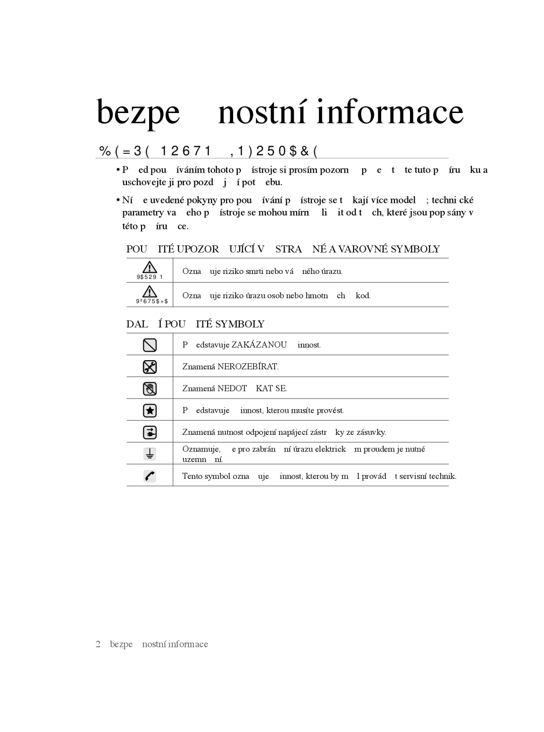 Samsung VCC5635V3G/XEH, VCC5670V3W/XEH, VCC5670V3K/BOL, VCC5630V3B/XEH manual Bezpečnostní informace, Bezpečnostní Informace 