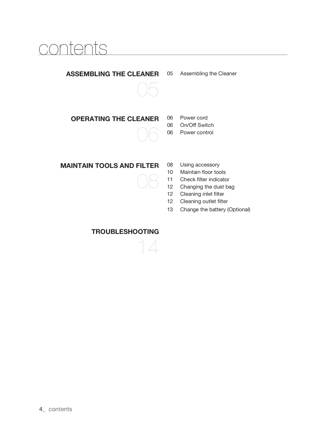 Samsung VCC6140V4B/XME manual Contents 