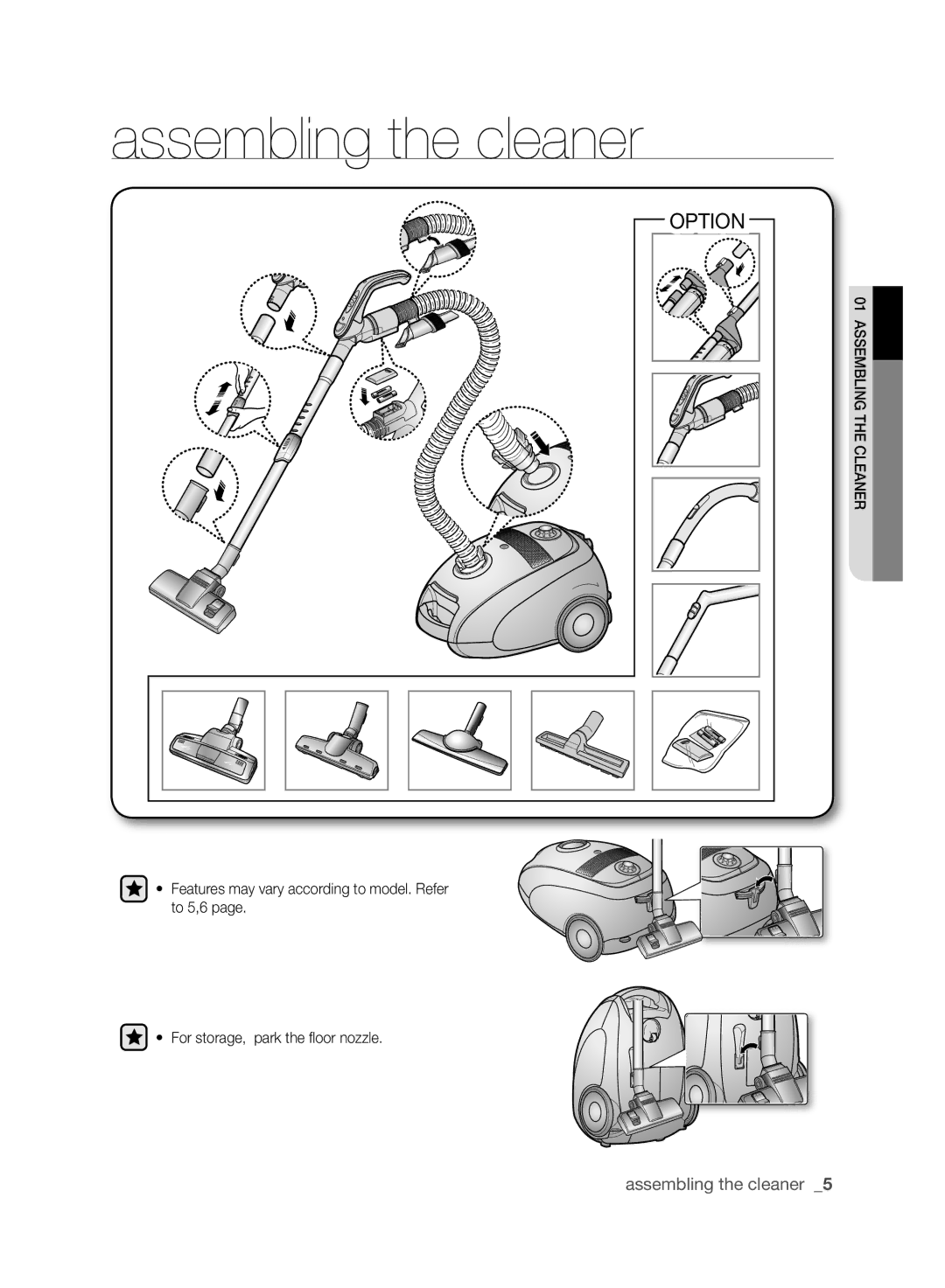 Samsung VCC6140V4B/XME manual Assembling the cleaner, Option 