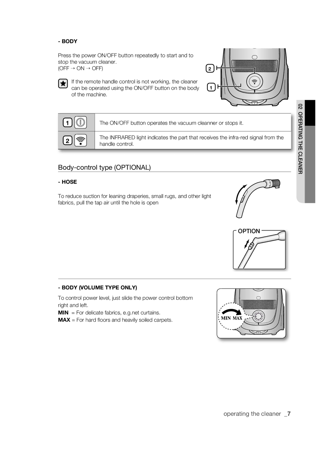 Samsung VCC6140V4B/XME manual Body-control type Optional 