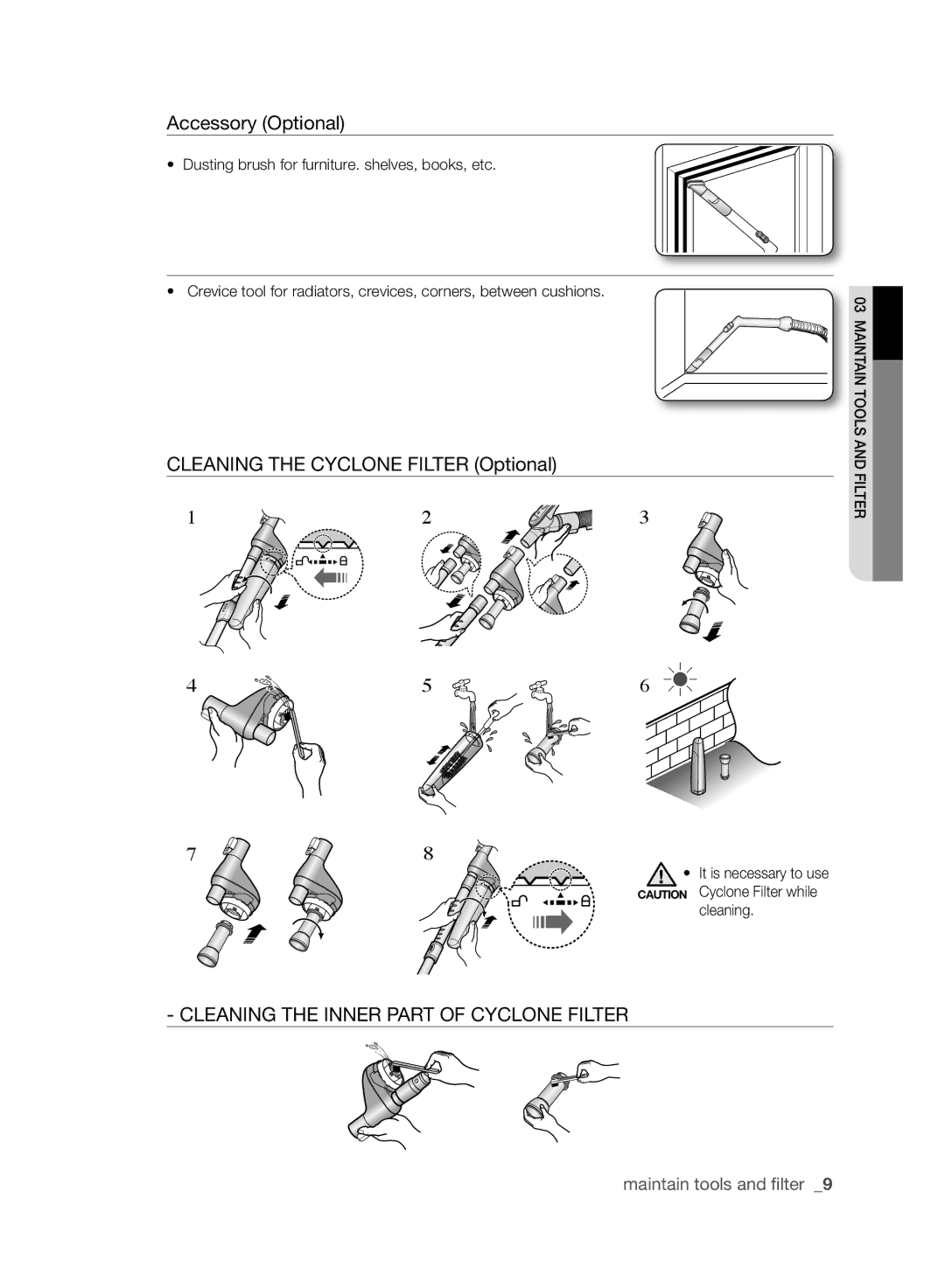 Samsung VCC6140V4B/XME manual Cleaning the Cyclone Filter Optional 