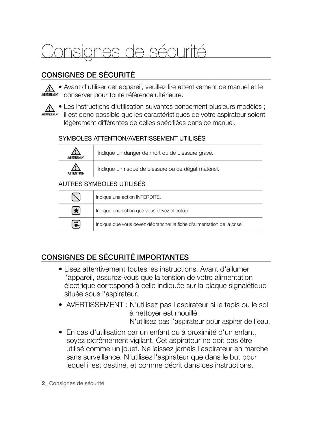 Samsung VCC6145V3R/UMG manual Consignes de sécurité, Consignes DE Sécurité Importantes 