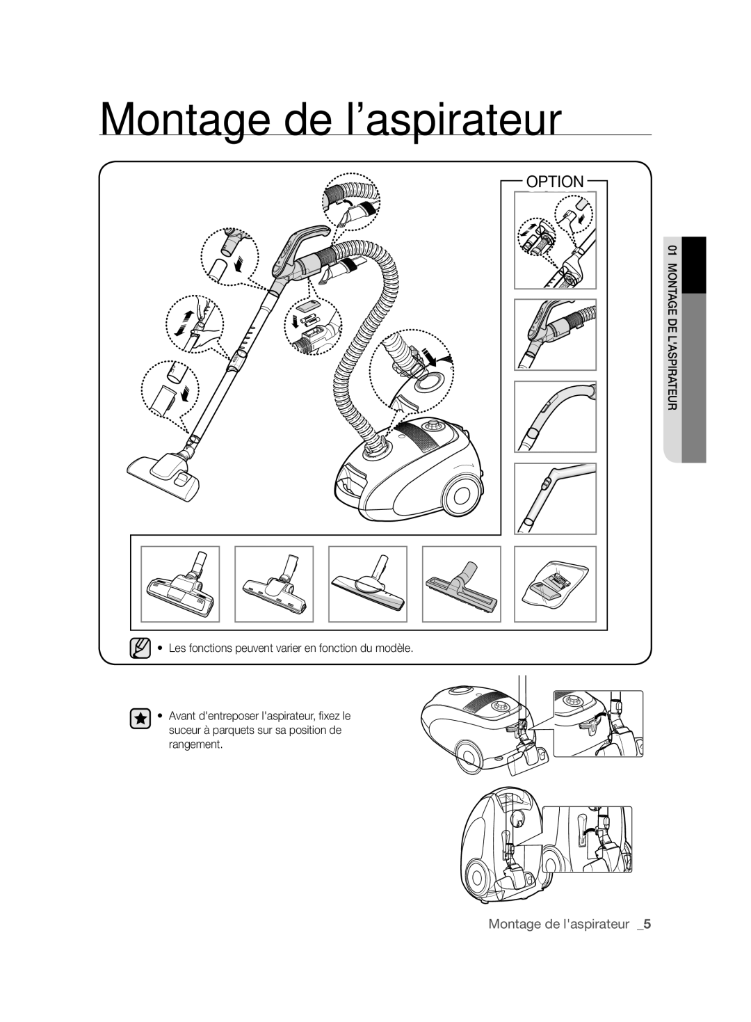 Samsung VCC6145V3R/UMG manual Montage de laspirateur 